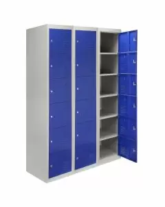 3 x Förvaringsskåp i Metall, 6 x Blå Dörrar – Plattpackat