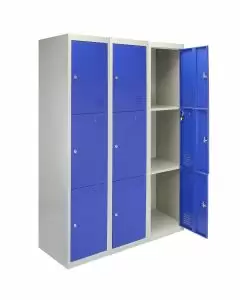 3 x Förvaringsskåp i Metall, 3 x Blå Dörrar – Plattpackat