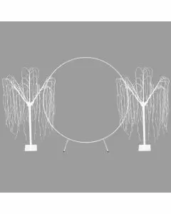 Bröllopsbåge - Vit & 2 x Vita Pilträd 180cm Varma Vita LED