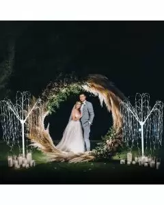 Hochzeitsbogen - Silber & 2 x Trauerweidenbäume Weiß 180cm kaltweiß